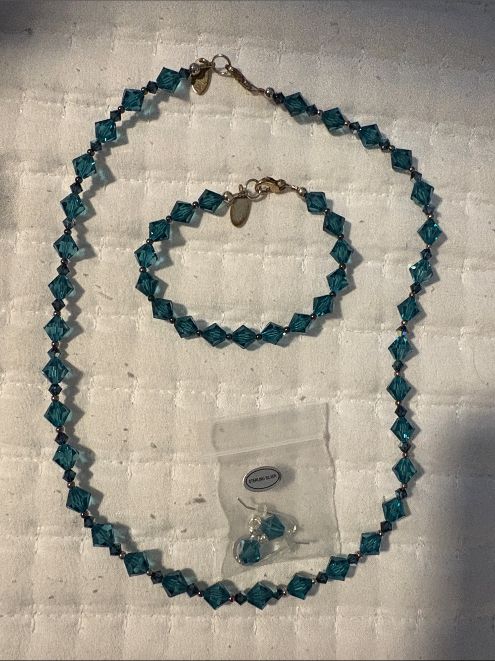 Teal Crystal Necklace and Bracelet Set with Earrings - Sparkling Teal Jewelry